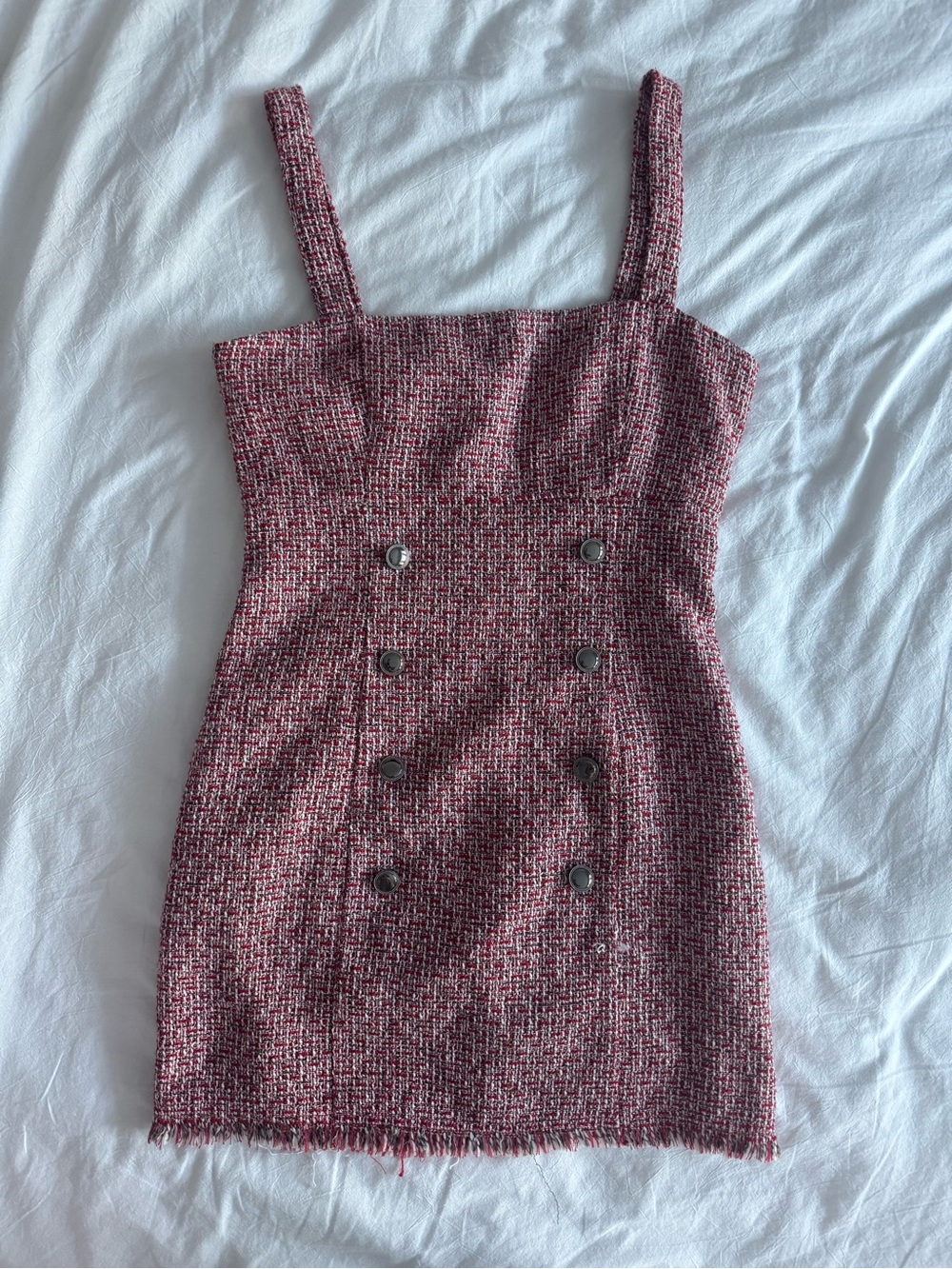 Forever 21 Pink Burgundy Tweed Double-Breasted Mini Dress